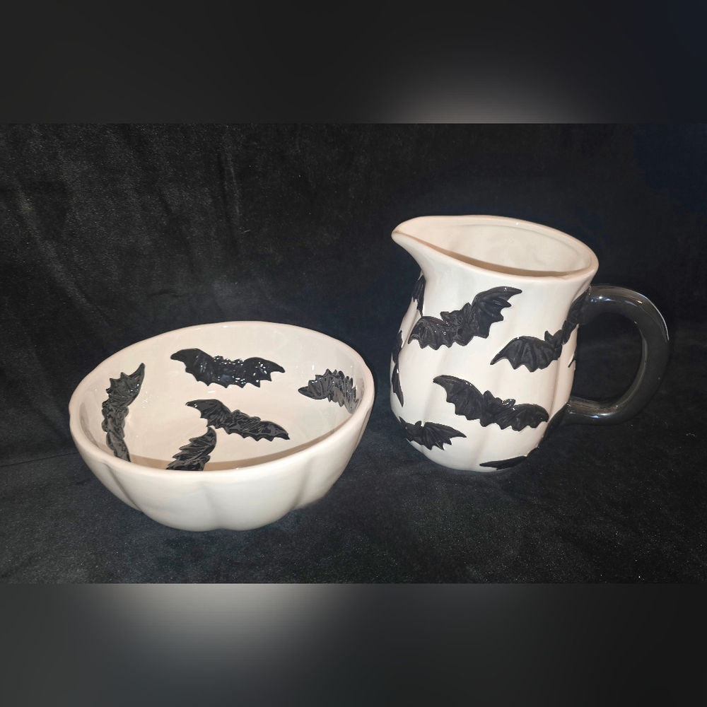Ceramic Bat Pitcher and Bowl